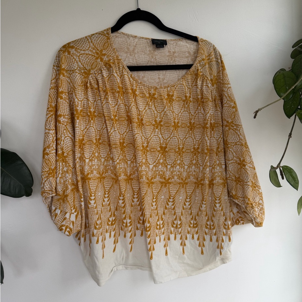 Anthropologie Yellow and Cream Geometric Blouse